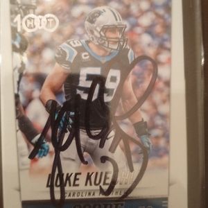 Luke Kuechly Autographed Card Signed With A Sport Plaque  and his Name On It.